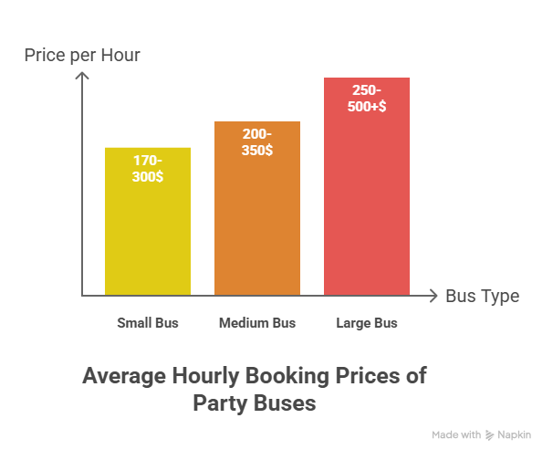 This image discusses how much is a party bus costs by showing the graph of average prices for different bus types. 