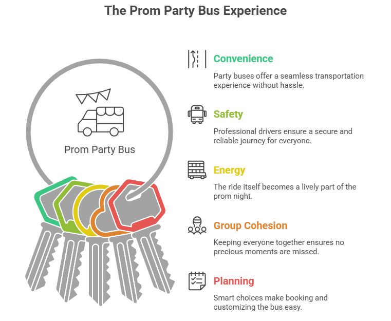 This image discusses why a prom party bus feels right by describing its key advantages for groups.